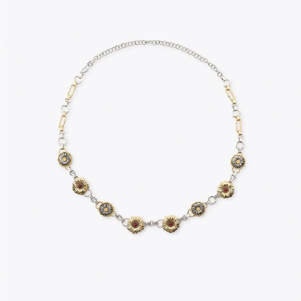 NWOT. Zara Golden/Silver Combined Flower Chain Belt